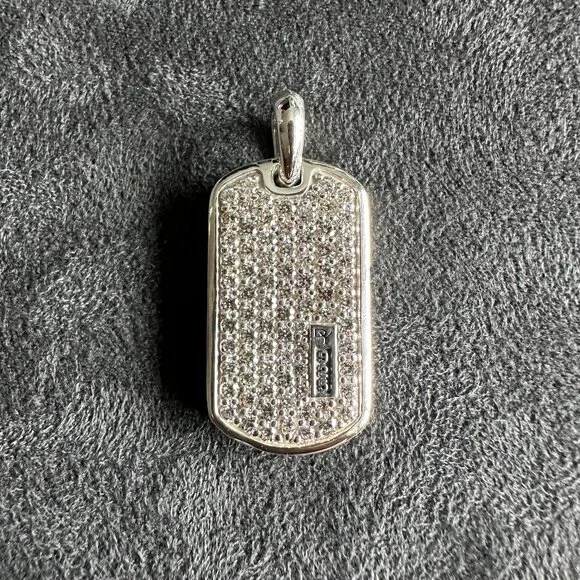 David Yurman Chevron Dog Tag Pendant w/ Pavé White Diamonds - 27mm - RARE